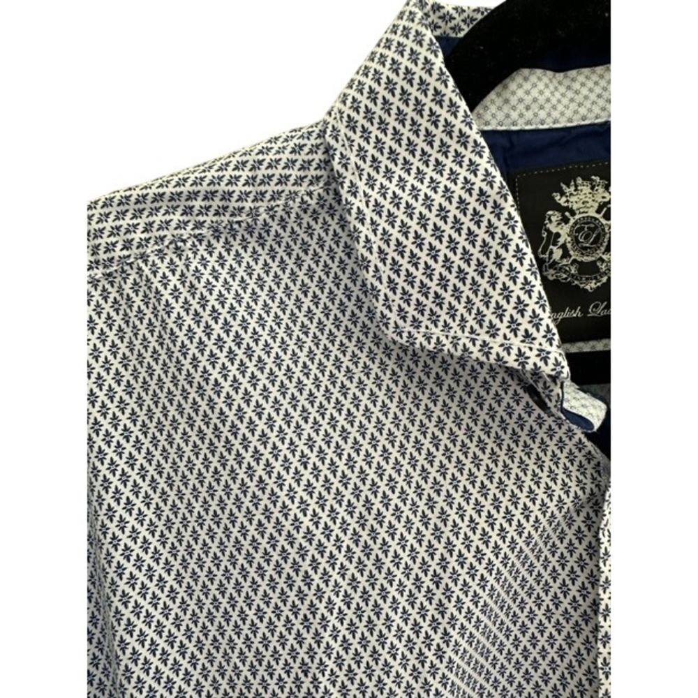 English Laundry Mens M Short Sleeve Navy Geometric Print Button Down Shirt